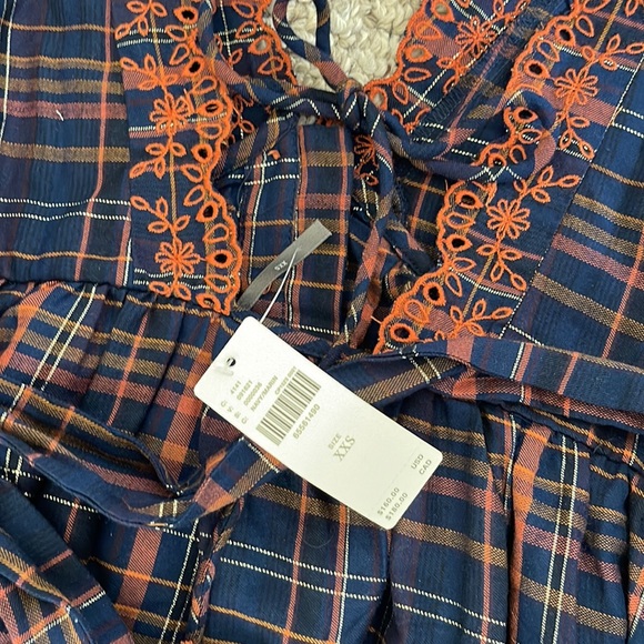 Anthropologie Plaid Embroidered Midi Dress XXS - Picture 7 of 7